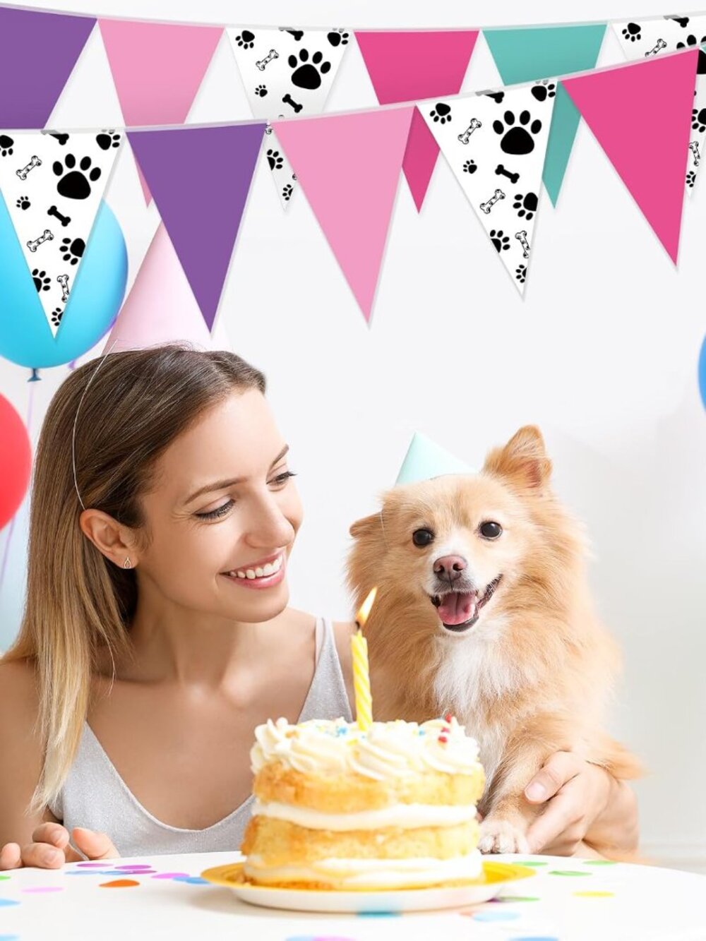 Dog Paw Party Banner Set of 4 Pink Teal Purple Puppy Birthday Decorations NWT